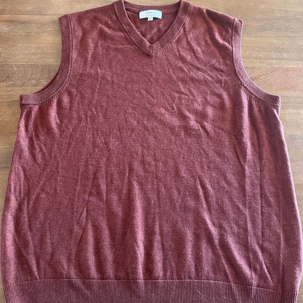 Turnberry Men's Size XL Rust‎ Maroon 100% Extra Fine Merino Wool Sleeveless Vest